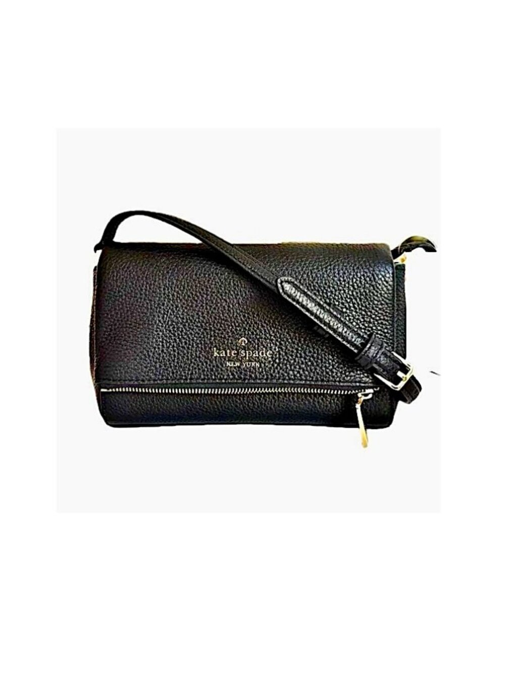 Kate Spade Leila Mini Zip Crossbody Bag in Black Pebbled Leather NEW - Picture 1 of 12